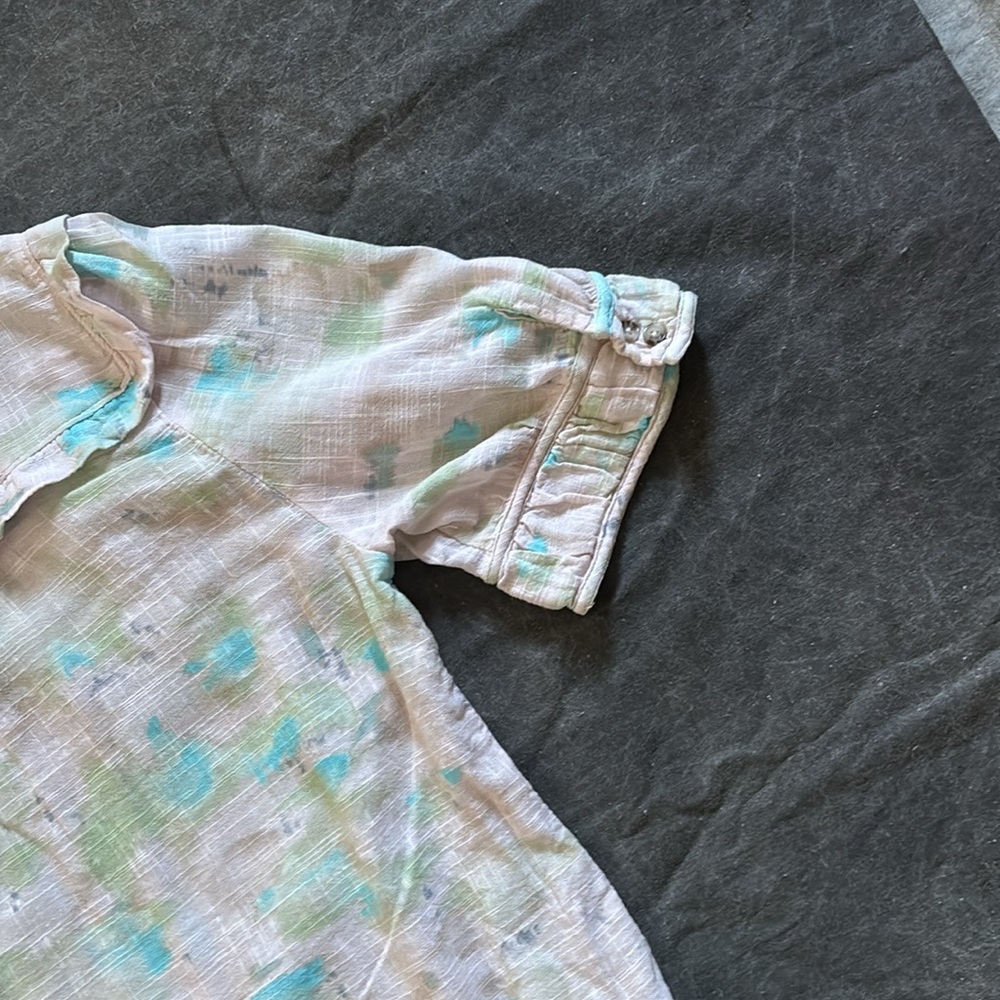 Democracy Elbow Sleeve button down ruffle trim yoke woven shirt/top XL - Picture 10 of 16